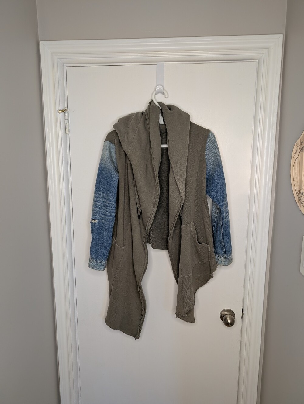 FREE PEOPLE Hooded Mixed-Media Jacket with Denim Sleeves